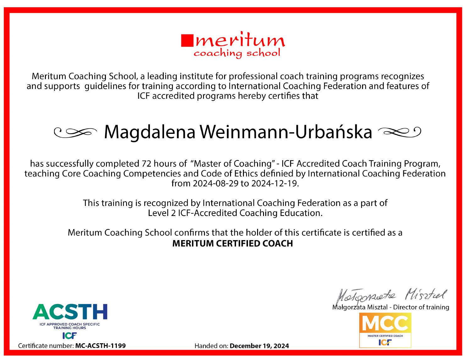 Certificate Master of Coaching in English